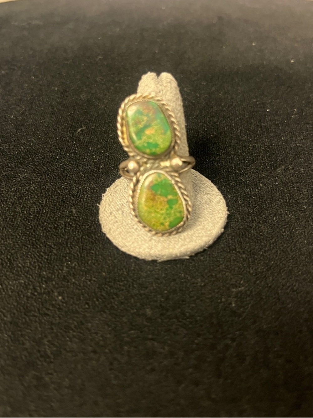 Green Stone Double Oval Sterling and Turquoise Ring